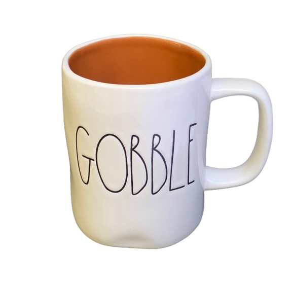Rae Dunn Other - Rae Dunn GOBBLE Mug White Orange Interior Black Large Letter Dimples NWT 2017 OG